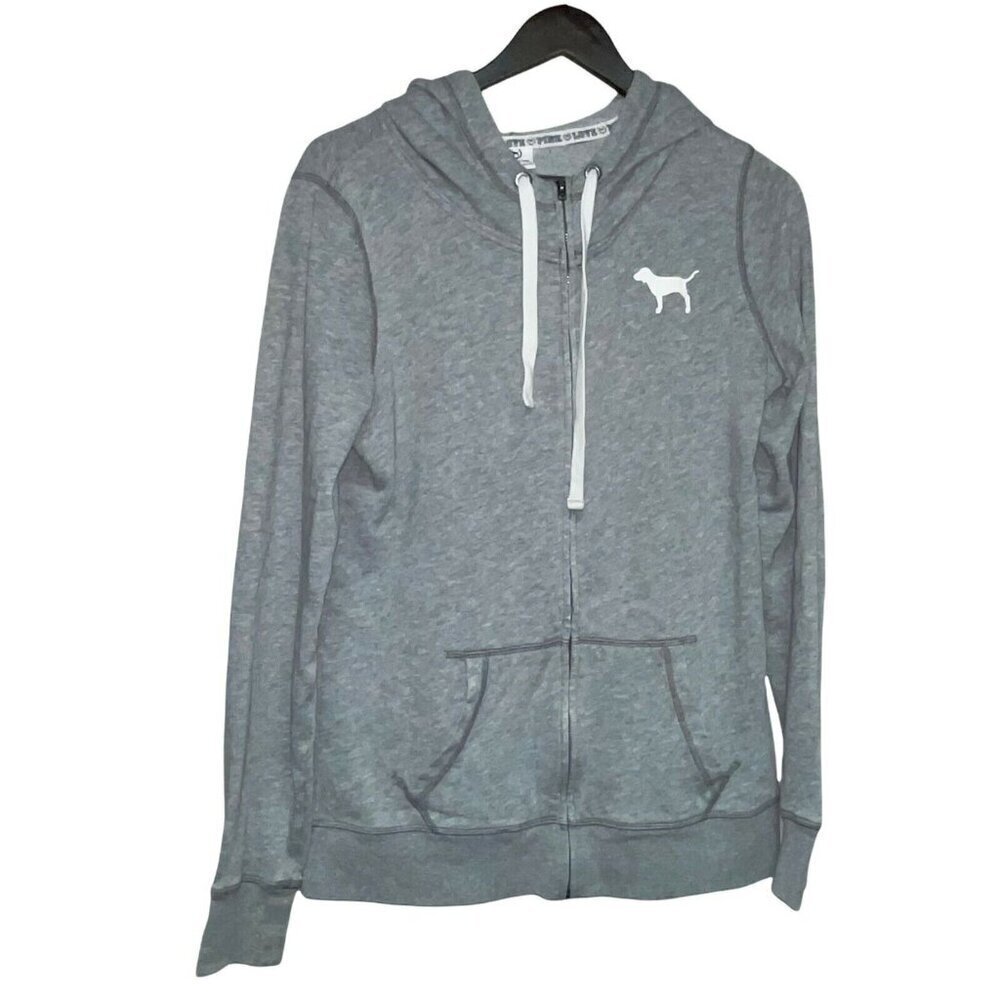 Victoria's Secret PINK Dog LOVE Grey Full Zip Hoodie Sweatshirt Women's Small